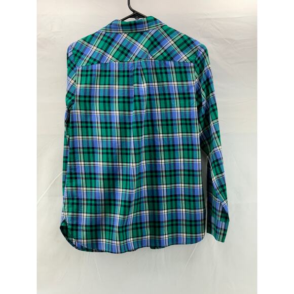 women's Plaid Talbots small button down shirt green and blue - Picture 4 of 5